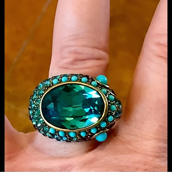 Heidi Daus Art DecobTurquoise Teal Oval Crystal Statement Ring. NWOT Sz. 7.5 - Picture 8 of 8